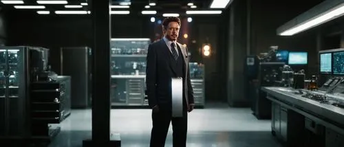 Stark industries lab, inclua demais personagens da marvel,a black man on a suit,spy-glass,the suit,suit actor,transporter,elevator,the server room,mi6,tony stark,matrix,spy,agent,night administrator,s