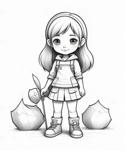 halloween line art,halfling,chibi girl,girl picking apples,line art children,girl with bread-and-butter