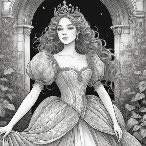 peignoir,noblewoman,rosaline,merida,margaery,princess sofia,Illustration,Black and White,Black and White 13