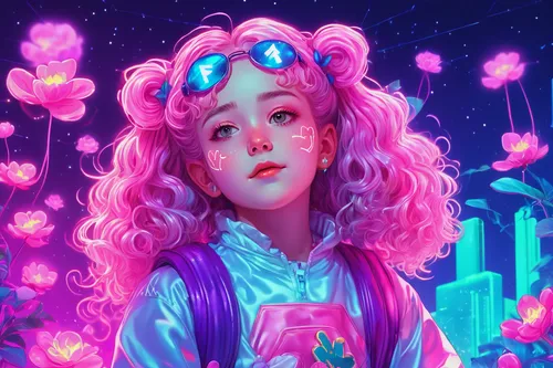 Write a heartwarming story about a child who discovers a magical trifolium that grants wishes.,neon candies,fairy galaxy,fantasy portrait,colorful stars,flora,girl in flowers,digital painting,80s,lumi