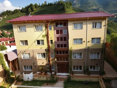 color the house with dark and light maroon color keep roof truss as it is,the top view of this apartment is overcast,dilijan,appartment building,smolyan,lavasa,lavasani,condominia,Photography,General,