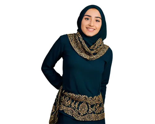 Jannah, beautiful Middle Eastern girl, hijabi, 20yo, almond eyes, thick eyebrows, warm skin tone, black hair, subtle smile, golden necklace, traditional clothing, intricately patterned scarf, posing, 