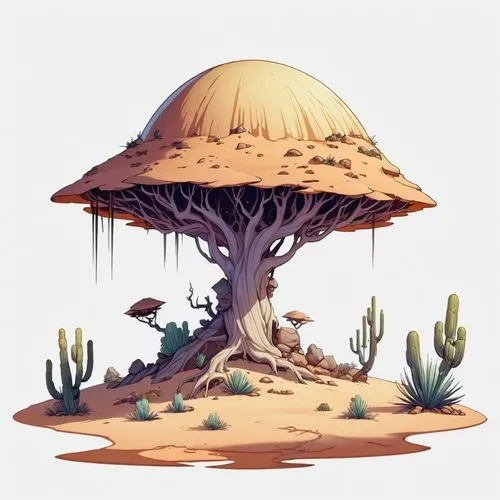 mushroom landscape,mushroom island,tree mushroom,baobabs,toadstool,forest mushroom,Illustration,Abstract Fantasy,Abstract Fantasy 11