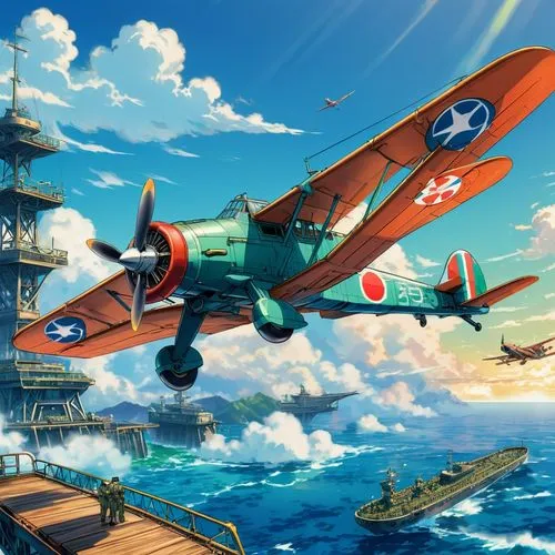 jmsdf,heliborne,corsairs,warbirds,pby,buccaneering,hoshihananomia,beaufighters,patrol suisse,biplanes,fujima,warbird,aircraft carrier,baux,seafires,superfortress,kittyhawks,beaufighter,dauntlesses,kittyhawk,Illustration,Japanese style,Japanese Style 03