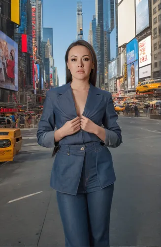 businesswoman,plus-size model,time square,business woman,woman in menswear,real estate agent,photographic background,jeans background,digital compositing,newscaster,nyse,tv reporter,stock broker,big apple,stock exchange broker,denim background,menswear for women,muslim background,ny,bussiness woman