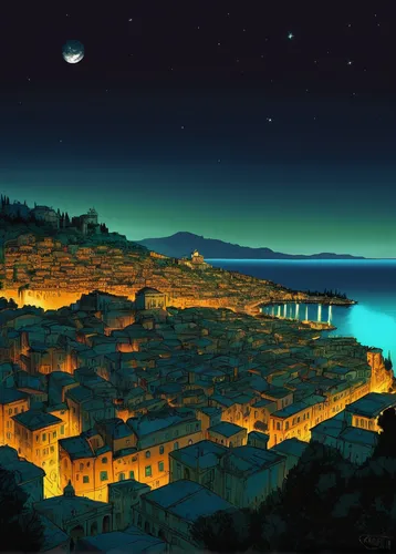 rome night,ancient city,night scene,rome 2,ancient rome,sicily,aventine hill,acropolis,rome at night,hellas,tropea,athenian,kings landing,asterion,corfu,athens,volterra,italia,roman ancient,the ancient world,Illustration,Paper based,Paper Based 18