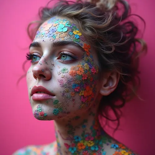 body art,face paint,bodypaint,neon body painting,paint splatter,neon makeup,Illustration,Paper based,Paper Based 13