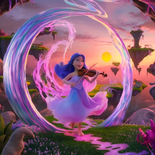 fantasia,violinist violinist of the moon,rosa 'the fairy,woman playing violin,rapunzel,fairy world,playing the violin,cg artwork,tangled,rosa ' the fairy,fantasy picture,3d fantasy,hula,musical backgr