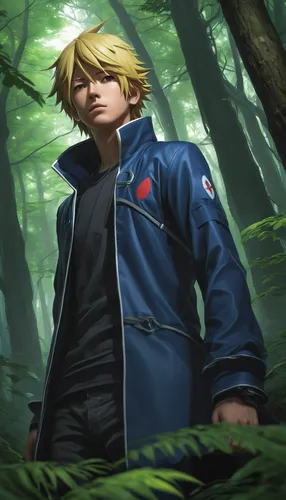 Explore a dark and mysterious forest where Minato Namikaze uncovers a hidden secret that could change the course of history.,fullmetal alchemist edward elric,darjeeling,forest background,cg artwork,fo