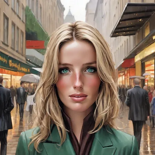 photoshop manipulation,world digital painting,blonde woman,city ​​portrait,photo manipulation,businesswoman,women's eyes,woman face,image manipulation,woman shopping,green eyes,two face,blue jasmine,photomanipulation,digital compositing,blonde girl,female model,fashion street,the girl's face,cigarette girl,Digital Art,Comic