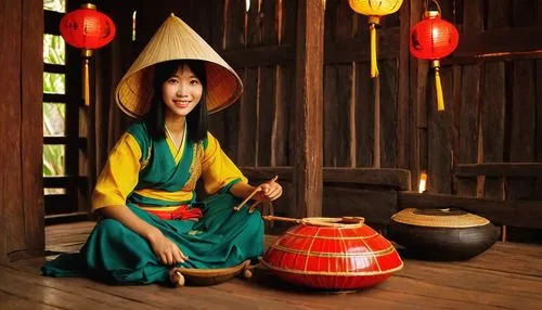 traditional korean musical instruments,traditional chinese musical instruments,asian conical hat,traditional vietnamese musical instruments,asian costume,korean folk village,korean culture,asian lamp,traditional japanese musical instruments,traditional costume,korean handy drum,yunnan,oriental girl,junshan yinzhen,singing bowl,korean royal court cuisine,hanok,wooden drum,asian teapot,tea ceremony,Illustration,Realistic Fantasy,Realistic Fantasy 31