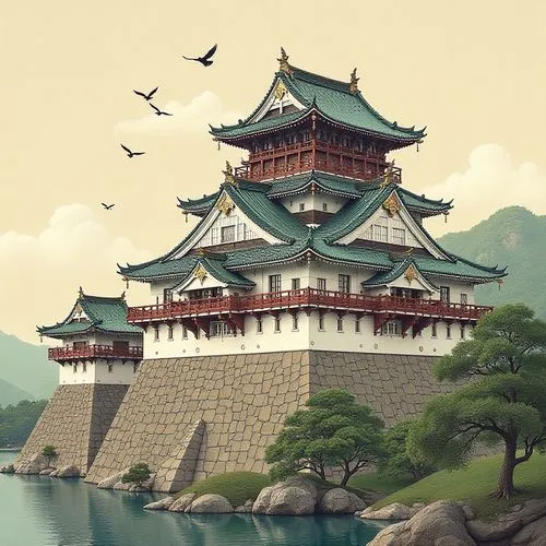 asian architecture,yamatai,bird kingdom,pagodas,japanese background,jonidan