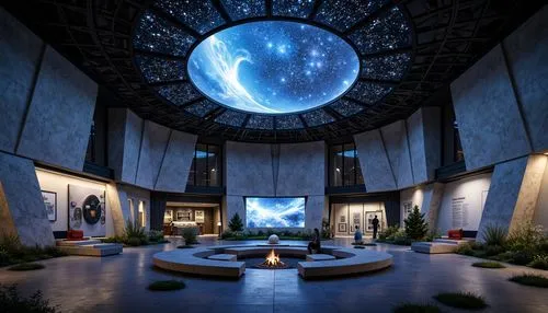 sky space concept,stargates,atriums,lobby,blue spheres,planetarium,futuristic art museum,hall of the fallen,sanctum,glass sphere,blue room,delamar,cosmosphere,biospheres,perisphere,graecorum,engrams,spaceship interior,cochere,dojo