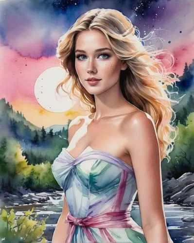 photo painting,watercolor background,world digital painting,galadriel,fantasy art,fantasy portrait,behenna,landscape background,digital painting,the blonde in the river,fantasy picture,girl on the river,lopilato,marloes,swiftlet,portrait background,jessamine,cosmogirl,colored pencil background,aphrodite,Illustration,Paper based,Paper Based 25