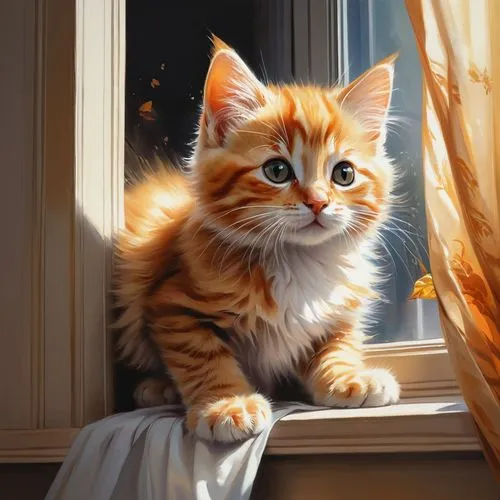 ginger kitten,orange tabby cat,orange tabby,cute cat,red tabby,ginger cat,Conceptual Art,Oil color,Oil Color 03