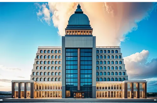 building at sunset with light cloud in the background,atyrau,astana,minsk,ostankino,mgimo,novogrozny,oulu,warszawa,tyumen,ekaterinburg,chelyabinsk,batumi,vinokurov,riga,the palace of culture,krasnoyar