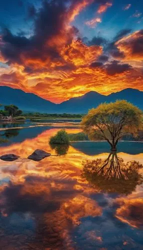 lone tree,incredible sunset over the lake,reflection in water,isolated tree,water reflection,beautiful landscape,reflexed,reflections in water,landscape background,evening lake,nature landscape,mirror reflection,splendid colors,river landscape,nature wallpaper,colorful tree of life,windows wallpaper,reflection,water mirror,vlei,Photography,General,Commercial