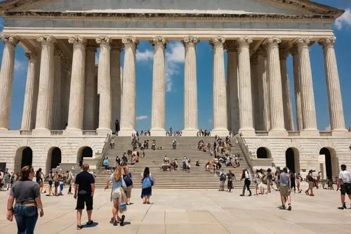 lincoln memorial,the parthenon,lincoln monument,parthenon,capitolium,jefferson monument,thomas jefferson memorial,greek temple,palais de chaillot,columns,pantheon,jefferson memorial,abraham lincoln memorial,doric columns,three pillars,peristyle,abraham lincoln monument,triomphe,temple of diana,us supreme court building,Art,Classical Oil Painting,Classical Oil Painting 02