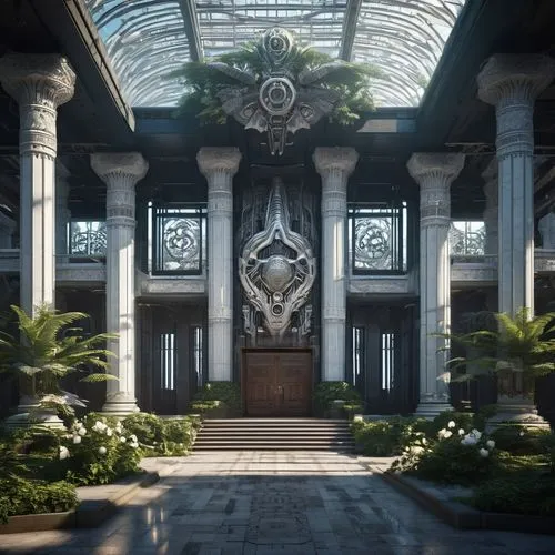 hall of the fallen,labyrinthian,parnassus,titanum,paragon,ornate,atriums,capitol,atlantis,arcadia,marble palace,europe palace,conservatory,mausoleum ruins,mausolea,delamar,pillars,halicarnassus,entrances,entrada,Conceptual Art,Sci-Fi,Sci-Fi 09