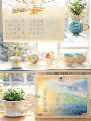 watercolor tea shop,tea party collection,product display,watercolor tea set,soap shop,store window,vintage dishes,dishware,chrysanthemum exhibition,shop window,chinaware,tableware,vintage china,showcase,tea cups,product photography,product photos,shop-window,spa items,nursery decoration