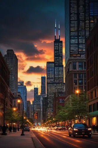 chicago skyline,chicago,chicago night,chicagoland,chicagoan,metra,sears tower,streeterville,detriot,dearborn,illinois,mke,detroit,evening city,motorcity,omaha,willis tower,illinoian,skyline,halsted,Art,Artistic Painting,Artistic Painting 29