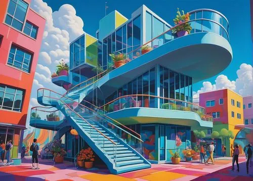 colorful city,hypermodern,mvrdv,fantasy city,urban design,skyways,futuristic architecture,cybertown,candyland,isometric,kaleidoscape,hyperreality,urbanism,microdistrict,imaginationland,ravensburger,cubic house,ecotopia,halderman,ocad,Conceptual Art,Daily,Daily 29