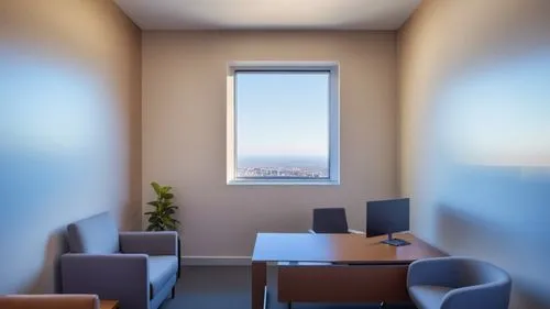 office space with computer desk, chairs, and window,blur office background,meeting room,conference room,study room,consulting room,wall lamp,board room,modern office,daylighting,frosted glass pane,win