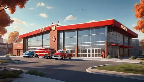 fire station,firehouses,firehouse,firehall,fire department,fire and ambulance services academy,water supply fire department,fire dept,industrial building,fireroom,fire pump,brewery,maranello,houston fire department,auto repair shop,dealership,car dealership,fire truck,lafd,firetrucks,Illustration,Retro,Retro 12