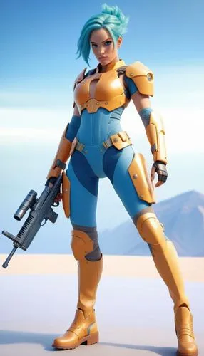 futuristic armor suit,3d concept of a girl holding a gun wearing orange armor,bulma,nel,naimiy,shanna,zarya,tracer,Photography,General,Commercial