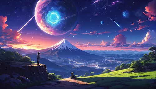 fantasy landscape,futuristic landscape,mountain world,hoenn,planetaria,wildstar,wonderlands,meteora,alien planet,alien world,homeworld,fantasy picture,planet,bns,landscape background,3d fantasy,rift,background screen,overworld,earthlike,Illustration,Japanese style,Japanese Style 05