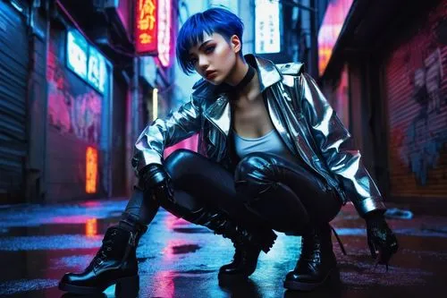 cyberpunk,yukio,neon lights,persona,widowmaker,neon light,blue rain,indigo,cyber,blu,blue hair,punk,gentiana,blue light,streampunk,katana,ten,cosplay image,birds of prey-night,futuristic,Photography,Fashion Photography,Fashion Photography 20