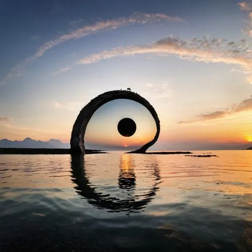 time spiral,ellipse,inflatable ring,porthole,kinetic art,mobile sundial,sundial,epicycles,cycloidal,parabolic mirror,torus,spiral art,sphericity,rippling,life is a circle,ring of fire,circular,floating over lake,coracle,circumradius,Illustration,Black and White,Black and White 35