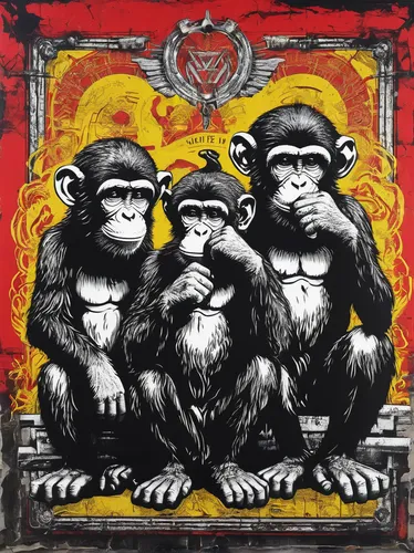 monkeys band,three monkeys,monkey family,monkeys,monkey gang,primates,war monkey,great apes,three wise monkeys,mandrill,the monkey,monkey wrench,monkey,the animals,primate,monkey soldier,overtone empire,young animals,speak no evil,reptilia,Conceptual Art,Graffiti Art,Graffiti Art 01