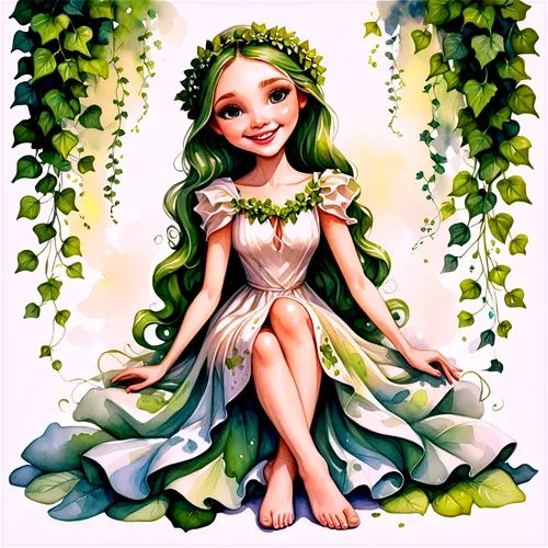 dryad,dryads,saria,garden fairy,margaery,little girl fairy,thumbelina,faerie,faery,fairy queen,fairie,peignoir,rosa 'the fairy,flower fairy,rosa ' the fairy,background ivy,fairy tale character,fairy,girl in a wreath,persephone,Illustration,Paper based,Paper Based 24