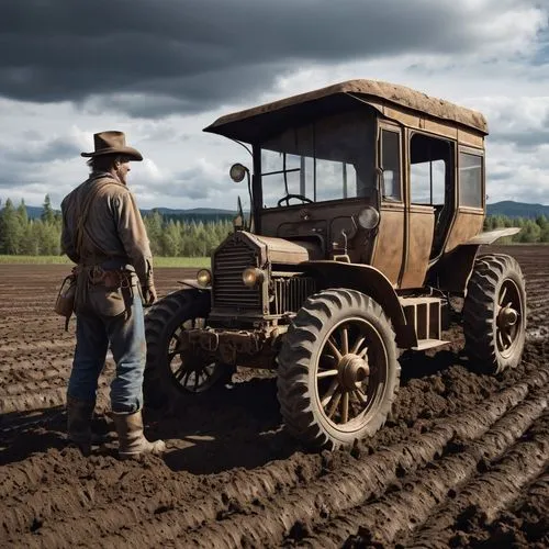 old tractor,tilled,farm tractor,old model t-ford,ploughing,tractor,Photography,General,Realistic