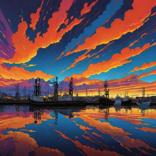 panoramical,sky,evangelion,dusk background,epic sky,dusk,futuristic landscape,would a background,acid lake,cityscape,evangelion eva 00 unit,the sky,skies,芦ﾉ湖,odaiba,hd wallpaper,art background,colorful city,honolulu,skyscape,Illustration,Paper based,Paper Based 01