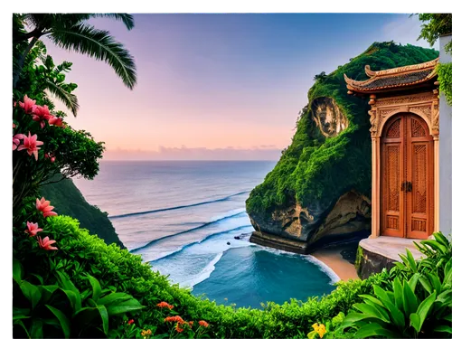 fairy door,windows wallpaper,tropical house,cliffside,miniature house,travel destination,landscape background,tailandia,cliffs ocean,wooden door,hawaii,garden door,outhouse,greek island door,cartoon video game background,tropical island,seclude,nature wallpaper,paradis,dreamhouse,Conceptual Art,Fantasy,Fantasy 21