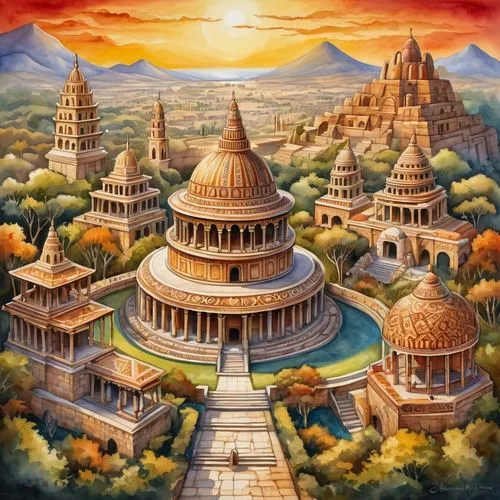 ancient city,bagan,gopura,palyul,chortens,vimana,asgiriya,citadels,tikal,mahavihara,civilizations,temples,viriya,the ancient world,vidhana,ayodhya,artemis temple,dhamma,aztecas,ayutthaya,Illustration,Paper based,Paper Based 24