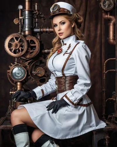 steampunk,steampunk gears,fraulein,stewardess,seamico,nurse,Conceptual Art,Fantasy,Fantasy 25