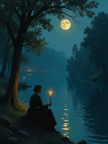 romantic scene,nasmith,romantic night,friedrich,quietude,night scene