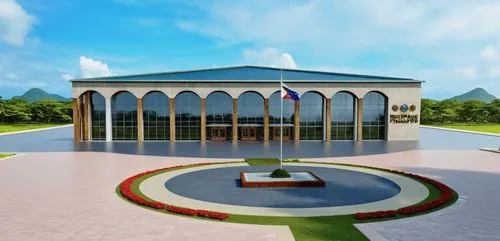 Make it realistic. There is a flagpole with flag of the philippines. The writings on the side of the building is NEGROS ISLAND REGIONAL CENTER. Keep the logo accurate.,islamic architectural,faisal mos