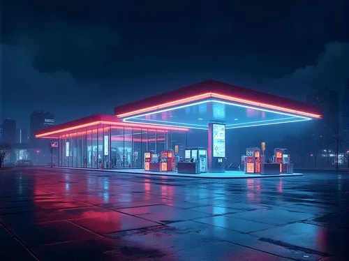 electric gas station,retro diner,gas station,e-gas station,petrol pump,neon coffee,octane,forecourt,polara,neon drinks,vapor,dealership,noncorporate,diner,neon arrows,gas pump,rain bar,3d render,soir,neons,Photography,General,Realistic