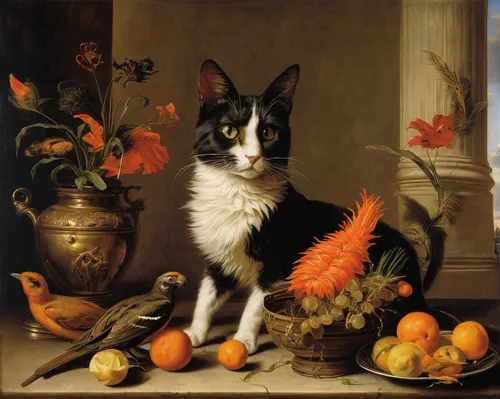 figaro,flemish,still-life,old english terrier,collie,cat european,cat portrait,domestic cat,portrait of a hen,the cat,napoleon cat,still life of spring,partiture,domestic animal,still life,cat image,calico cat,bellini,carl svante hallbeck,young cat,Art,Classical Oil Painting,Classical Oil Painting 37