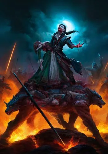 a person riding on top of a giant horse,mordenkainen,drizzt,elric,prejmer,malazan,baldur,raistlin,necromancer,valdemar,grimgor,jarlaxle,aegon,stormbringer,chakan,isildur,lankhmar,dragonlance,grimjack,