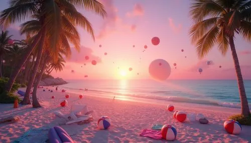 dream beach,tropical beach,paradise beach,pink balloons,3d background,umbrella beach,pink beach,summer beach umbrellas,paradises,summer background,ocean paradise,caribbean beach,beach scenery,beautiful beach,delight island,beach landscape,3d fantasy,beautiful beaches,paradisus,sunrise beach,Photography,General,Realistic