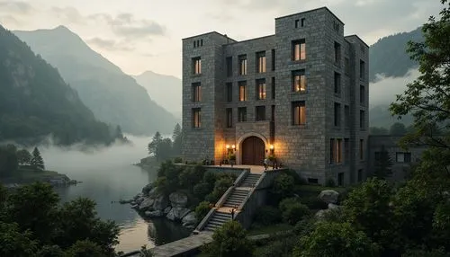 house in mountains,house in the mountains,apartment building,rivendell,fjord,ghost castle,luxury hotel,house with lake,amanresorts,apartment block,sanatorium,neuschwanstein,fairytale castle,lair,house by the water,odda,sanatoriums,monastery,castel,wudang