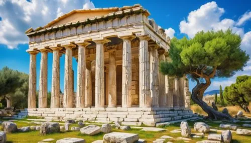 greek temple,temple of diana,roman temple,erechtheus,erechtheion,laodicea,temple of hercules,messene,caesonia,artemis temple,ancient olympia,baalbek,delphi,doric columns,metapontum,hellas,acropolis,pylades,chersonesus,roman ancient,Art,Classical Oil Painting,Classical Oil Painting 03