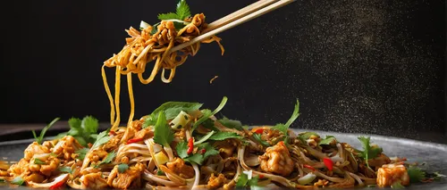 Describe a mouthwatering pad thai dish with a tangy and spicy twist.,pad thai prawn,pad thai,singapore-style noodles,char kway teow,fried noodles,satay bee hoon,drunken noodles,yakisoba,thai noodles,r