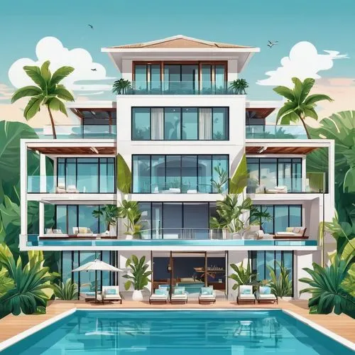 tropical house,seminyak,beach house,condominium,beachhouse,condo,holiday villa,houses clipart,luxury property,holiday complex,apartments,uluwatu,resort,bali,estate agent,hua hin,beach resort,honolulu,real-estate,acapulco,Unique,Design,Sticker