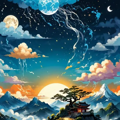 beautiful wallpaper,landscape background,ghibli,studio ghibli,kanto,cartoon video game background,Unique,Design,Sticker